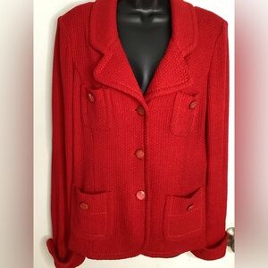 St. John Red Cardigan Sweater 10